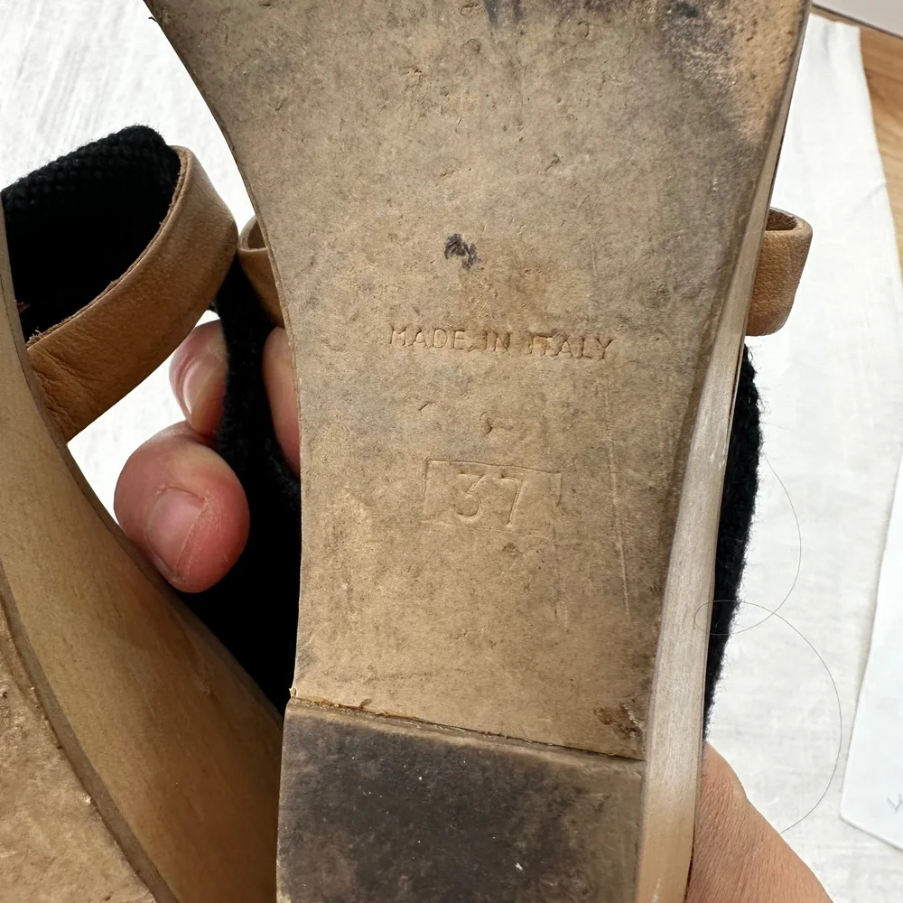 MM6 Maison Margiela Wedge Sandals Black Fabric Strappy Slip‎ On Slides 37